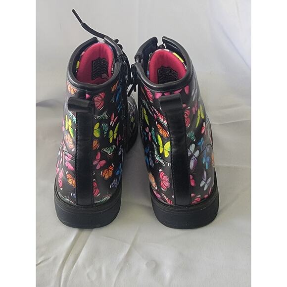 Skechers Boots Girls 3 Black Gravlen Combat Rainbow Kids Grunge Butterfly Boots - Picture 4 of 9